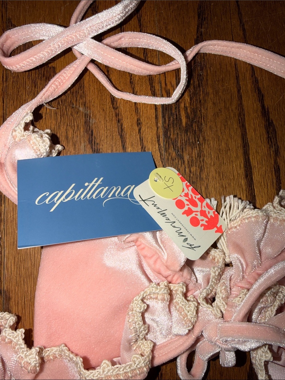 Capittana Baby Pink Ginger Velvet Bikini Top Ruffle Tie-Front Bikini with NWT XS - Picture 11 of 11